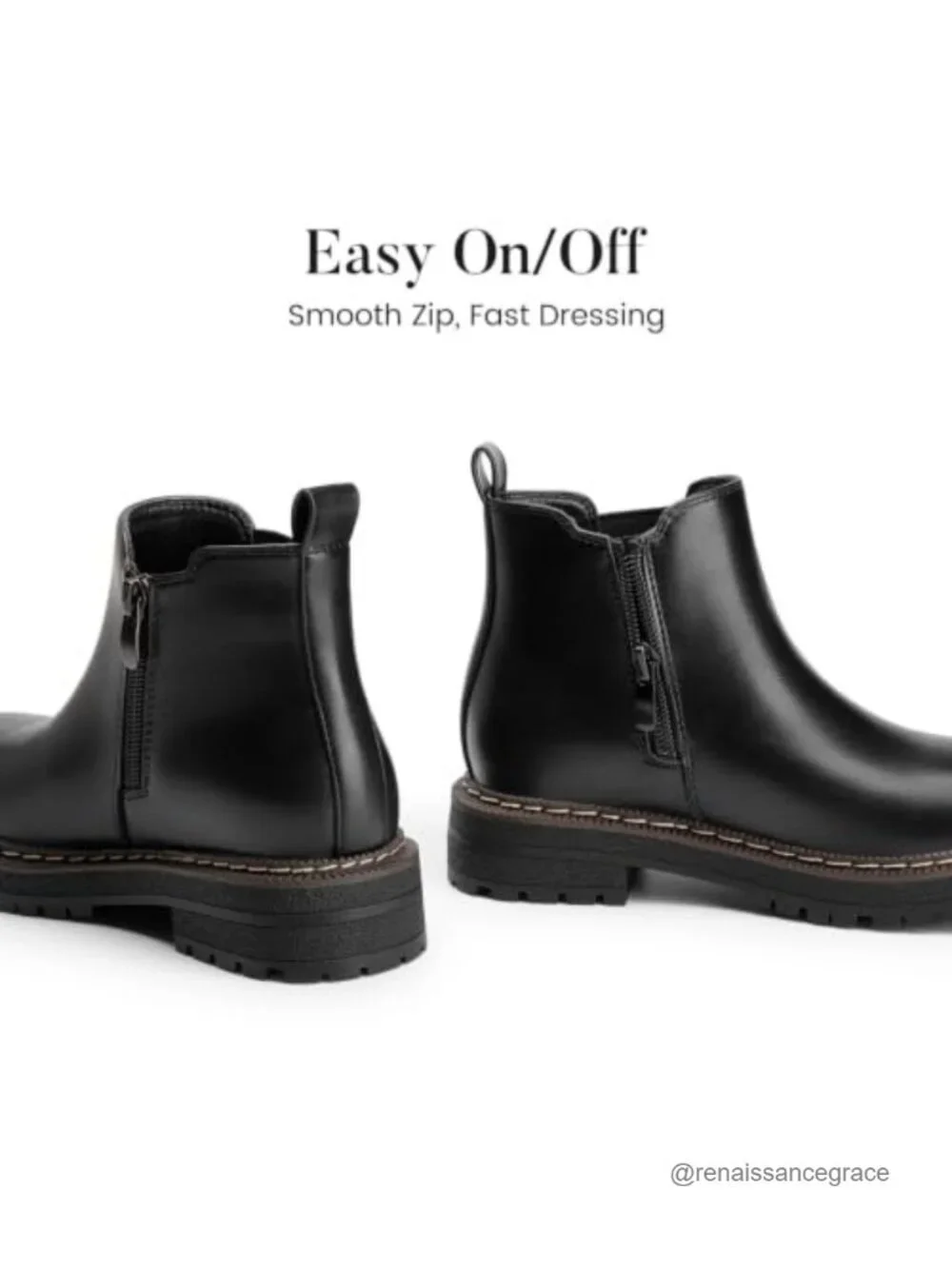 Girls Chelsea Ankle Boots Lug Sole Waterproof Chunky Platform Side Zipper
